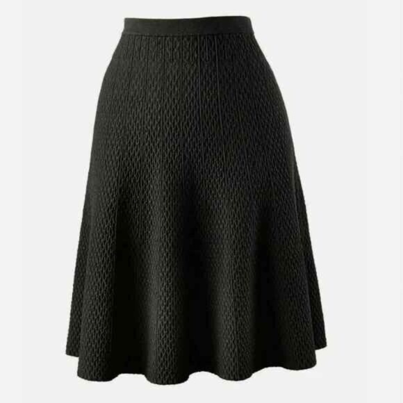 CAbi Dresses & Skirts - CABI "Amelie" Black Textured A-Line MIDI SKIRT Ribbed FLARE Swing PREPPY BOHO
